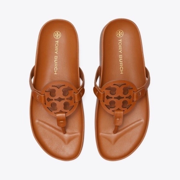 Size 8.5 Tory Burch Cloud Miller Brown Leather Slip On Sandal Flip Flop